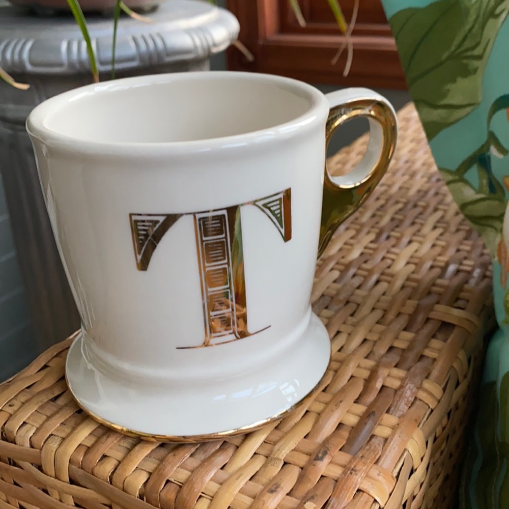 Anthropologie Limited Edition Golden Monogram Mug - "T"